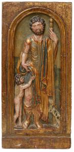 Spanien, 16. Jahrhundert, geschnitztes Relief mit dem Heiligen Rochus